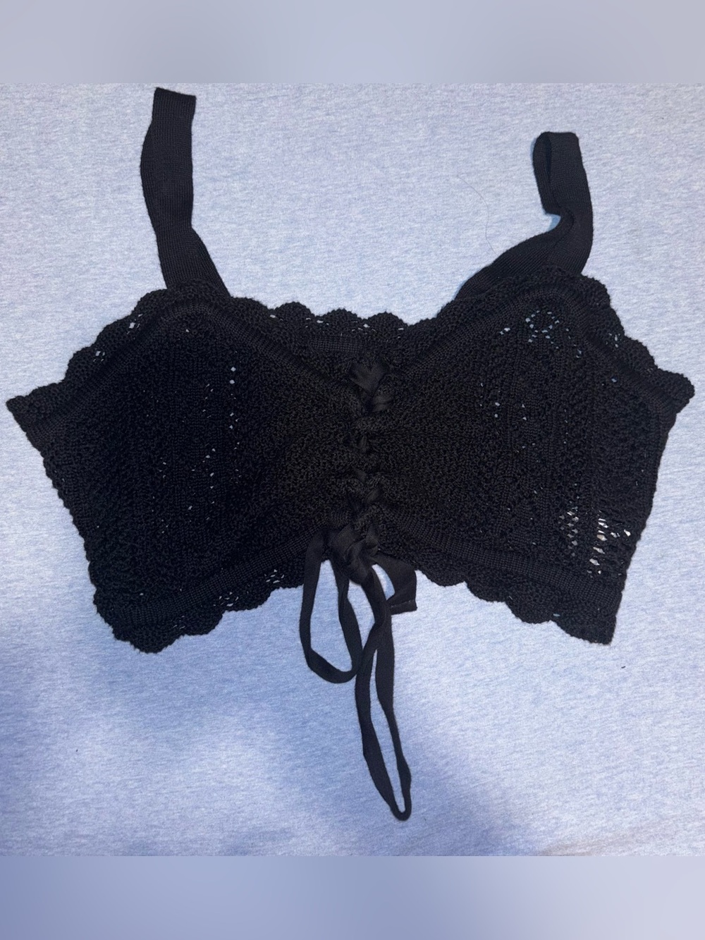 SHEIN Black Crochet Lace-Up Bralette